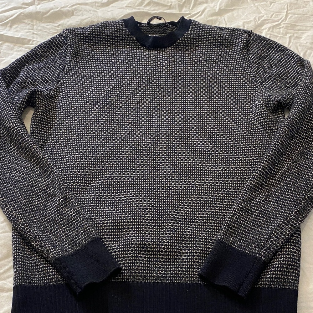 Emporio Armani Black and White Fitted Crew Neck Lambswool Sweater